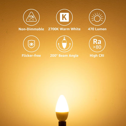 Lepro E14 LED Warmweiss, Glühbirne E14, 4.9W 470 Lumen, ersetzt 40W Glühlampe, C37 2700K Warmweiß Kerzenleuchten Nicht Dimmbar, 200° Leuchtmittel, 3 Stück