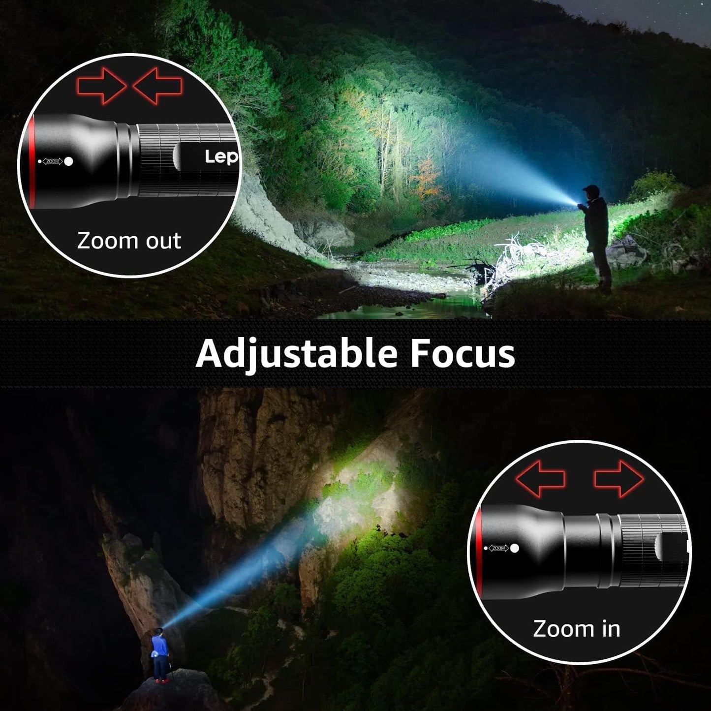 Lepro LED Taschenlampe Extrem Hell, OSRAM LE3000 P9 Batteriebetriebene Taschemlampen, IPX4 Wasserdicht Zoombare Handlampe mit 5 Modi, für Camping, Outdoor, Wandern, 4 AA Batterien(nicht enthalten)