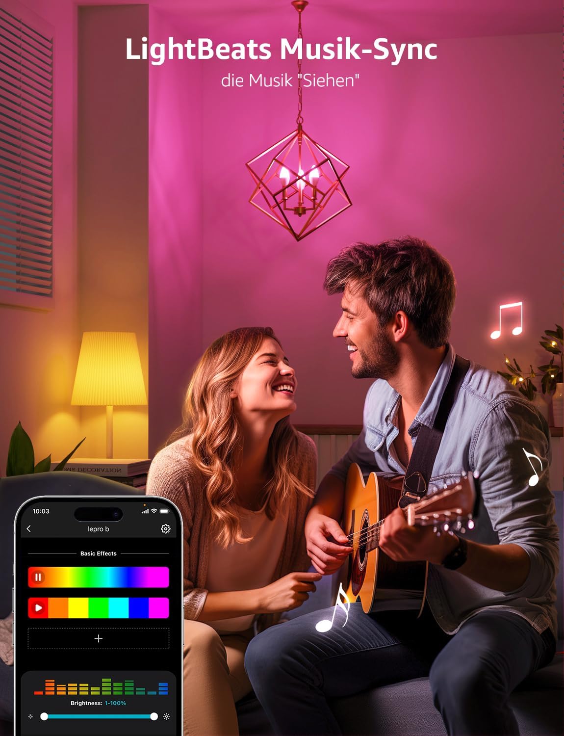 Lepro AI Smart Glühbirne BC1, 4.9W 470LM Glühbirne E14 Dimmbar, Personalisierter KI-Lichtdesigner, RGB+CCT, Kompatibel mit Alexa/Google, Sprachsteuerung/Musik Sync, WiFi & Bluetooth, 1 Stück