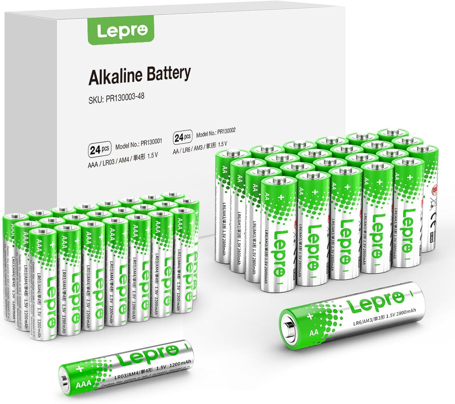 Lepro AA & AAA Batterien, 24 Stück AA + 24 Stück AAA, Alkaline Batterie 1,5V - Langlebig, Leistungsstark & Auslaufsicher, Ideal für Fernbedienungen, Spielzeug, Uhren, Taschenlampen UVM