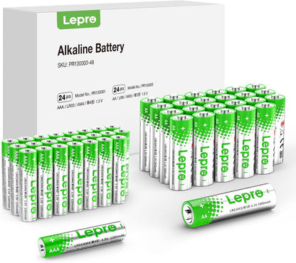 Lepro AA & AAA Batterien, 24 Stück AA + 24 Stück AAA, Alkaline Batterie 1,5V - Langlebig, Leistungsstark & Auslaufsicher, Ideal für Fernbedienungen, Spielzeug, Uhren, Taschenlampen UVM