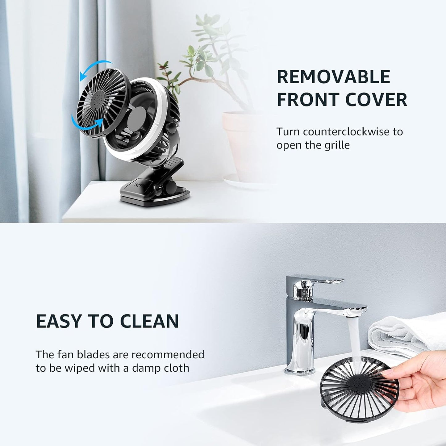 Lepro Camping Ventilator mit Licht, Campinglaterne mit Ventilator, Tragbar USB Ventilator, Zeltventilator mit Aufhängehaken, Wiederaufladbar USB-Ladeeingangslüfter für Outdoor, Camping, Büro, Grill