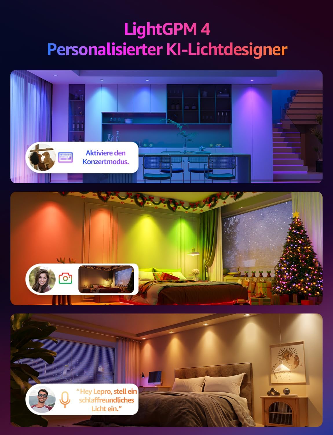 Lepro BG1 Smarte AI GU10 LED Lampe - RGBCW Farbwechsel & Dimmbar, Musik-Sync, Sprachsteuerung WLAN Alexa Glühbirne, Kompatibel mit Alexa & Google Assistant