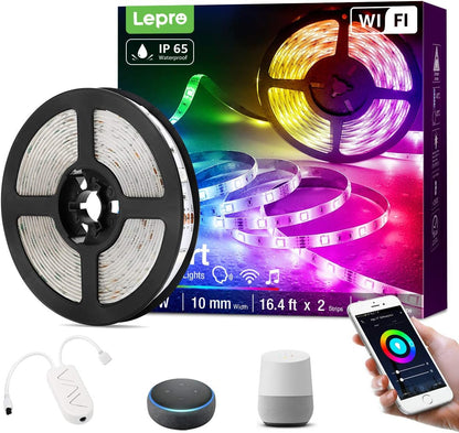 Lepro Smart LED Strip 5M Outdoor, RGB Dimmbar 150 LEDs, Smart LED Streifen Wifi, Wlan LED Band IP65 Wasserdicht, Superhell Selbstklebend Lichtband, Lichterkette Kompatibel mit Alexa, Google Home