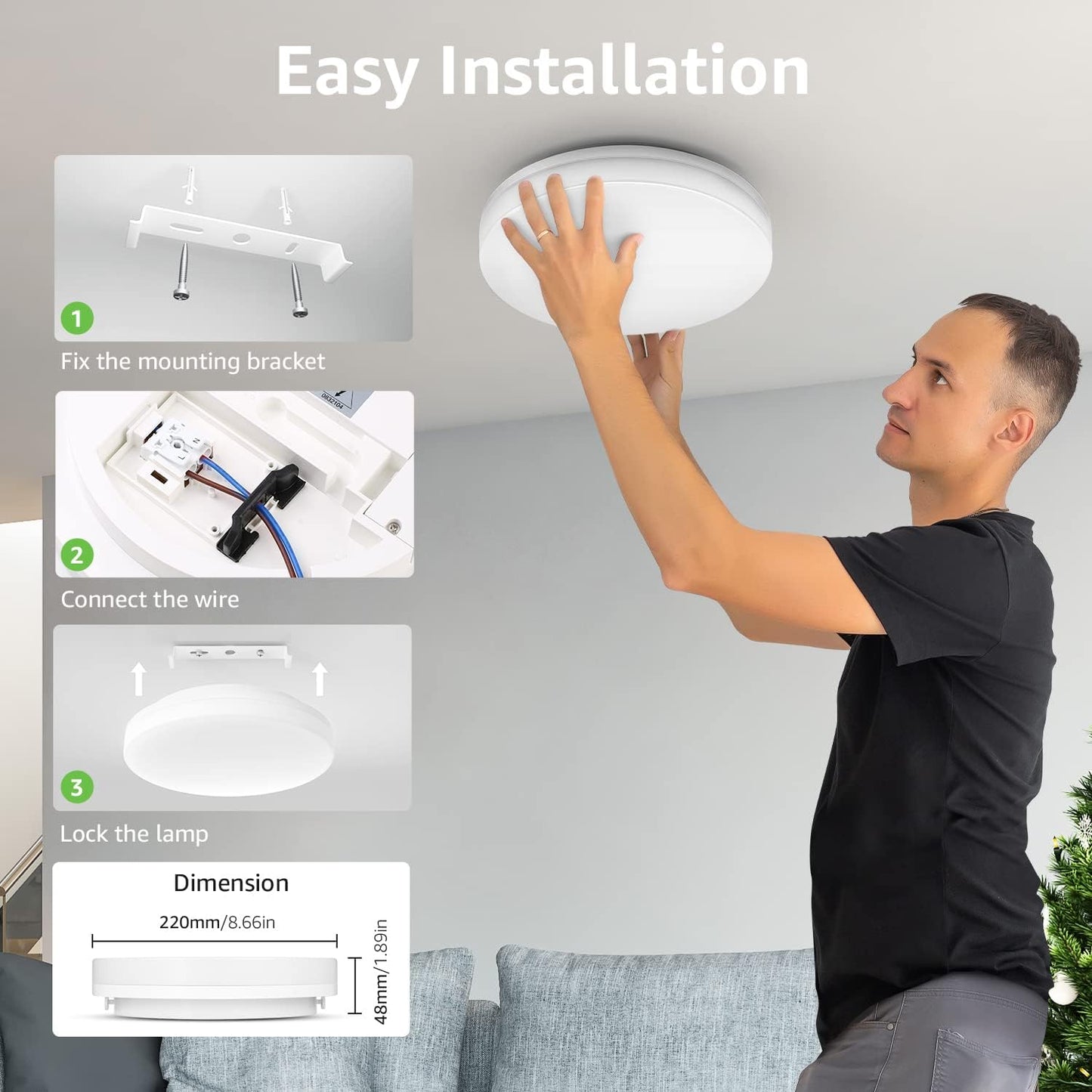 LE Deckenlampe 15W, LED Deckenleuchte IP54 Wasserfest, 3000K 1500LM Badezimmer Lampe, Rund Badlampe Decke, ideal für Bad Schlafzimmer Flur Küche Wohnzimmer Balkon, Warmweiß, Ø22cm