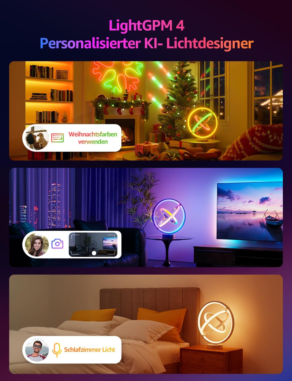 Lepro AI Smart Tischlampe TB1, Personalisierter KI-Lichtdesigner, Musik Sync/APP Sprachsteuerung Tischleuchte, Table Lampe Dimmbar, RGB+IC-Technologie, Kompatibel mit Alexa/Google, Keine Fernbedienung
