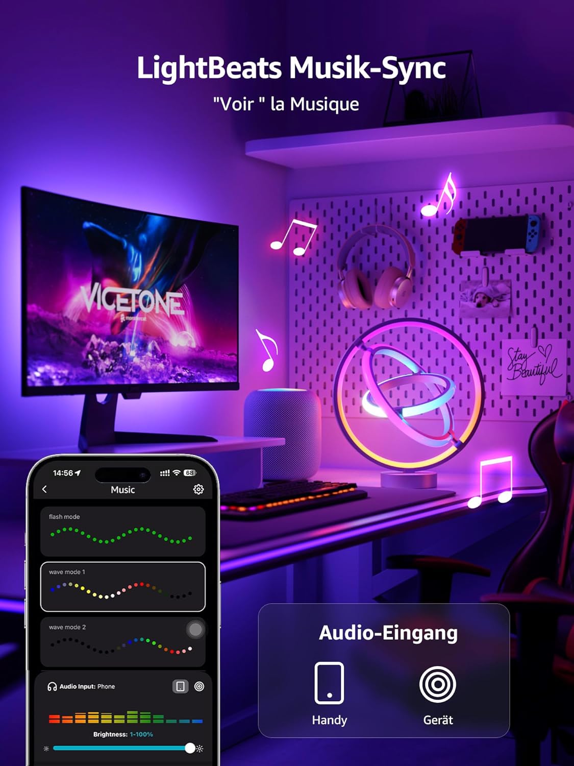 Lepro AI Smart Tischlampe TB1, Personalisierter KI-Lichtdesigner, Musik Sync/APP Sprachsteuerung Tischleuchte, Table Lampe Dimmbar, RGB+IC-Technologie, Kompatibel mit Alexa/Google, Keine Fernbedienung