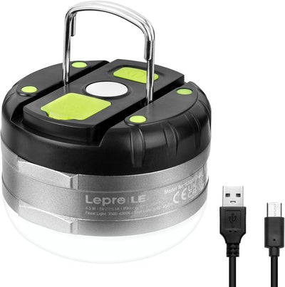 LE LED Campinglampe, Wiederaufladbare Suchscheinwerfer, tragbar & handlich, mit Haken, 3 Helligkeiten Dimmbar Notfallleuchte für Stromausfällen, Wandern, Camping, Notfall usw.