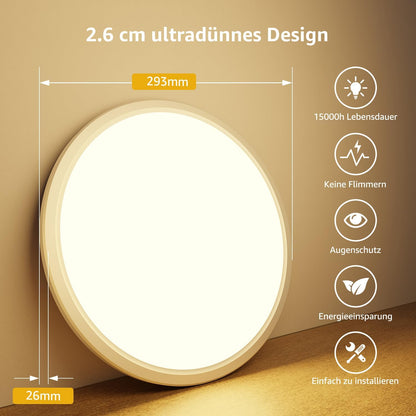 Lepro Deckenlampe 24W, IP44 Wasserfest Deckenleuchte，3000K 2400LM Badezimmer Lampe, Warmweiß Deckenleuchte Badezimmer, ideal Badezimmerlampe Decke für Bad Schlafzimmer Flur Küche Wohnzimmer, Ø29.3cm