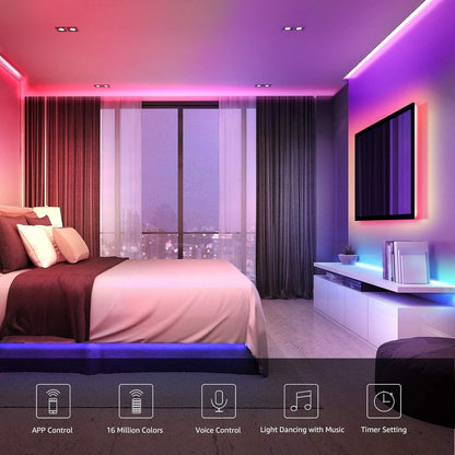 Lepro Smart LED Strip 5M Musiksteuerung,Wifi LED Streifen RGB Dimmbar, Wlan LED Band,Superhell Lichtband Selbstklebend,Farbwechsel Lichterkette mit Fernbedienung,Kompatibel mit Alexa,App,Google Home
