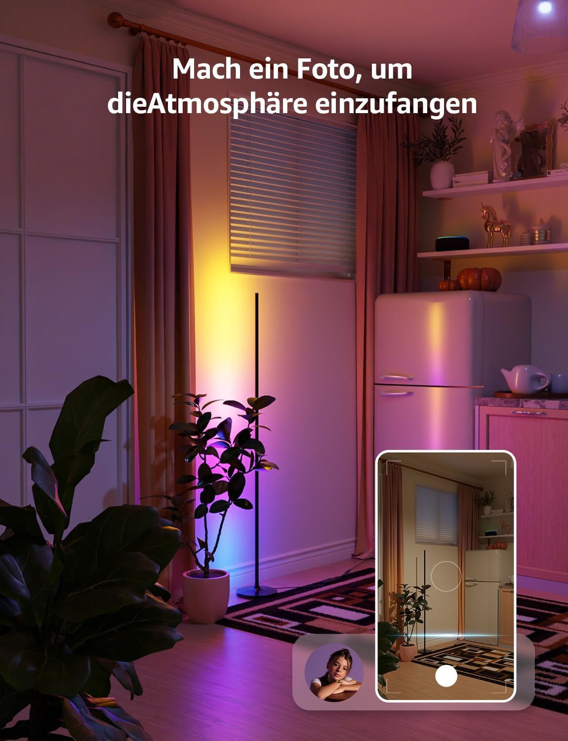 Lepro AI Smart Stehlampe Wohnzimmer OE1, Stehlampe Dimmbar, Sprachsteuerung/Musik Sync/DIY, Personalisierter KI-Lichtdesigner, Kompatibel mit Alexa/Google, 16 Millionen Farben