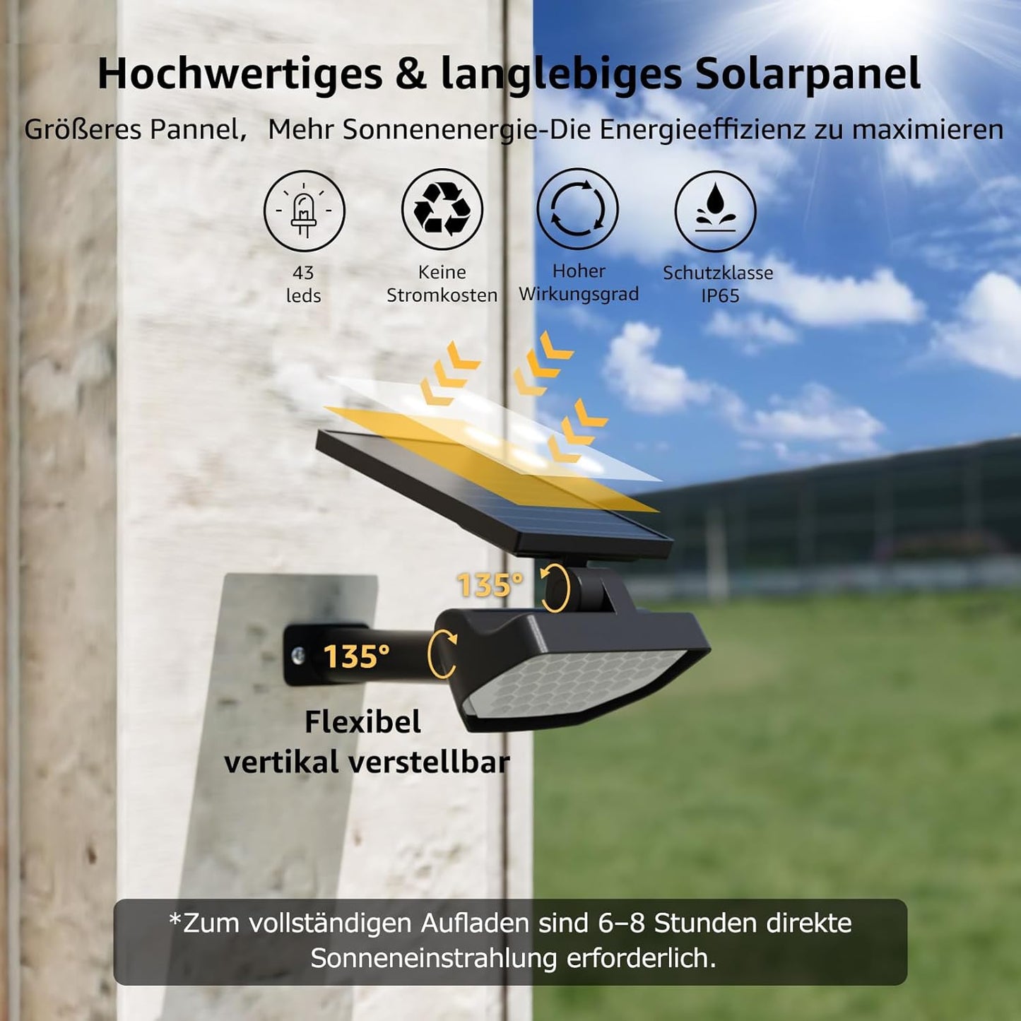Lepro Solarlampen für Außen Garten, IP65 Solar Gartenleuchten mit Drehbaren Solar Panel, 2-in-1 Solarleuchten mit 2 Beleuchtungsmodi, 43LED Solar Strahler Wegeleuchten Aussen, 2 Stück, Warmweiß