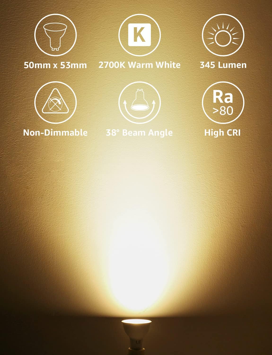 Lepro GU10 LED Lampe, 4W 345 Lumen 38° LED Leuchtmittel, 2700 Kelvin Warmweiß Energiesparlampe ersetzt 50W Halogenlampen, 38 Grad Abstrahlwinkel Glühbirnen, 10 Stück