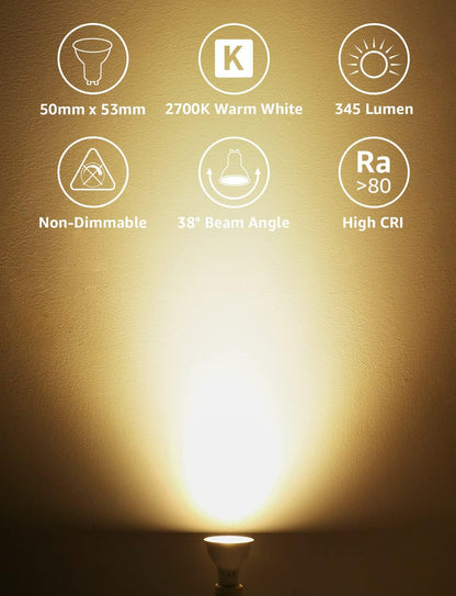 Lepro GU10 LED Lampe, 4W 345 Lumen 38° LED Leuchtmittel, 2700 Kelvin Warmweiß Energiesparlampe ersetzt 50W Halogenlampen, 38 Grad Abstrahlwinkel Glühbirnen, 10 Stück