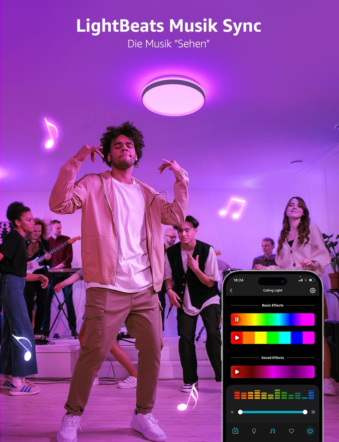 Lepro AI Smart Deckenlampe T1, Spracherkennung/Musik Sync, Deckenleuchte Dimmbar RGBCCT 24W 1800LM IP44 Wasserdicht, Personalisierter KI-Lichtdesigner, WiFi & Bluetooth, Kompatibel mit Alexa/Google
