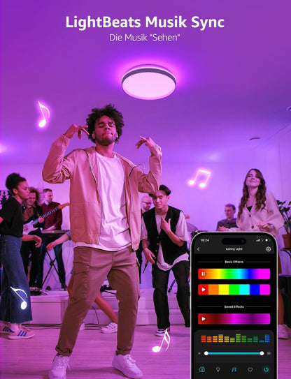 Lepro AI Smart Deckenlampe T1, Spracherkennung/Musik Sync, Deckenleuchte Dimmbar RGBCCT 24W 1800LM IP44 Wasserdicht, Personalisierter KI-Lichtdesigner, WiFi & Bluetooth, Kompatibel mit Alexa/Google