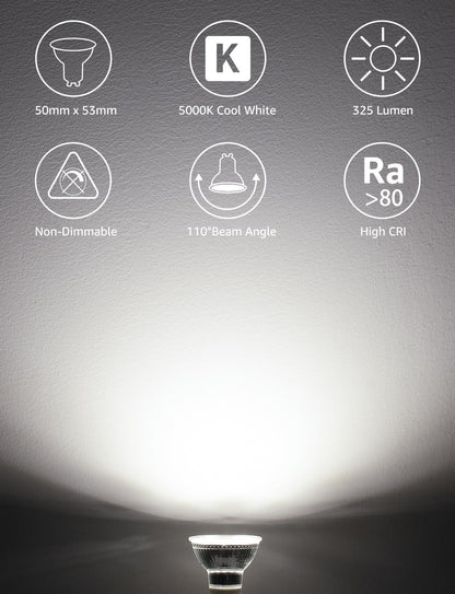 Lepro GU10 LED Lampe, 4W 325 Lumen LED Leuchtmittel, 5000 Kelvin Tageslichtweiß, 110 Grad Abstrahlwinkel Reflektorlampe, 5 Stück