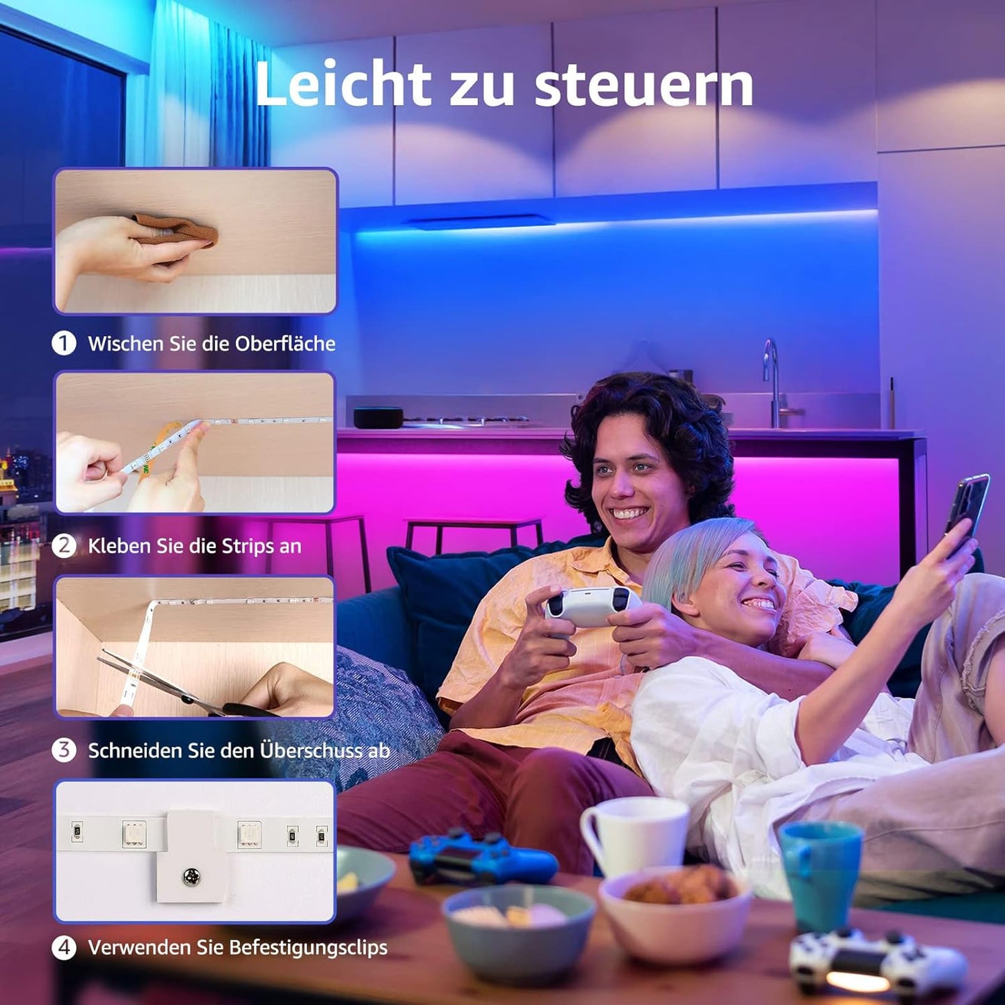 Lepro LED Strip 10M(2x5M), LED Streifen Musik Lichterkette mit Fernbedienung, Band Lichter, RGB Dimmbar Lichtleiste Light, Lichtband Leiste, Bunt Kette für Party Weihnachten Deko