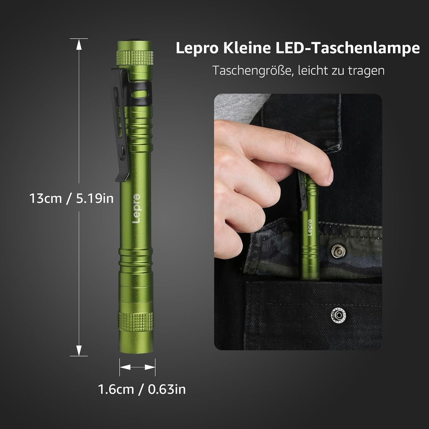 Lepro Taschenlampe, Mini LED Taschenlampe, IPX4 Wasserdicht Stiftlampe, 3 Modi Handheld Taschenlampe Klein, Stift Lampe perfekt f¨¹r Inspektion, Arbeit, Reparatur (Gr¨¹n)