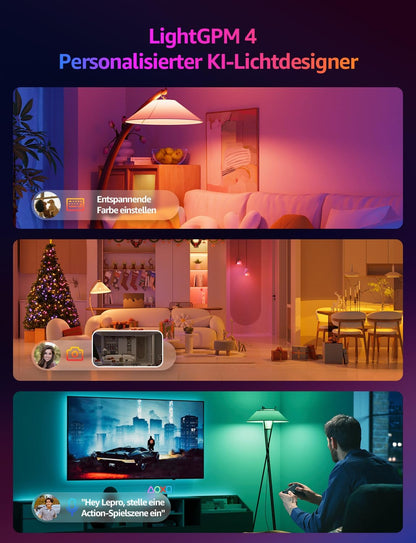 Lepro AI Smart Glühbirne BP1, G45 E14 LED Lampe Dimmbar 4.9W 470LM RGB+CCT, Personalisierter KI-Lichtdesigner mit Sprachsteuerung/Musik Sync, Kompatibel mit Alexa/Google, WiFi & Bluetooth, 2 Stück