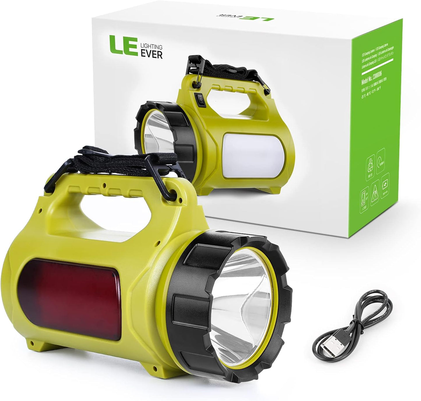 LE LED Handscheinwerfer, Taschenlampe Aufladbar CREE Akku Handlampe & Handstrahler mit Powerbank, 10W 1000 Lumen Campinglampe inkl. 3 Lichtmodi 2 Helligkeitsstufen, USB-Kabel für Notfall Camping usw.