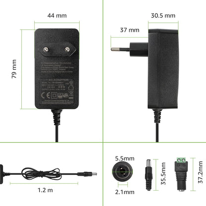 LE LED Trafo 12V Netzteil DC, LED Strip EU Stecker 12 Volt 2A Adapter Power Supply für SMD 3528/5050 LED Streifen, AC 100-240 Netzadapter, 24W Maximal Steckernetzteil, Transformator Strom für Band