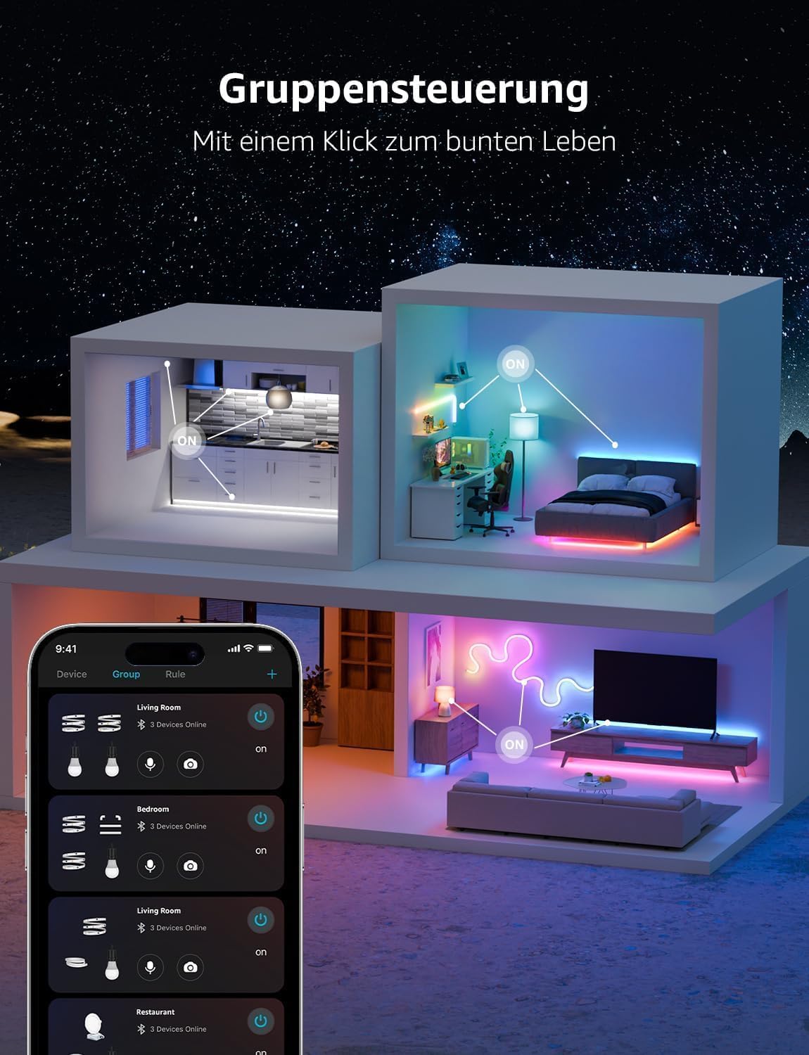 Lepro AI LED Streifen S1, MagicColor RGBIC 30M Smart LED Strip mit Personalisierter KI-Lichtdesigner, Musik-Sync, App-Steuerung kompatibel mit Alexa&Google Assistant, LED Lichterkette für Party&Gaming