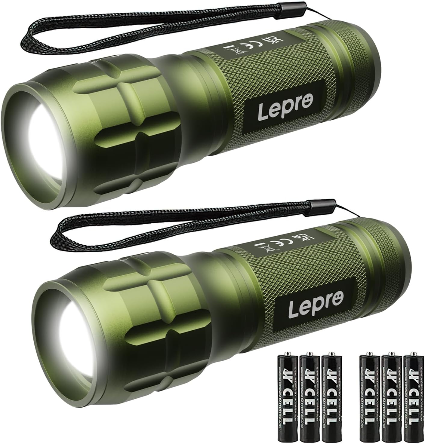Lighting EVER LED Taschenlampe Klein, Extrem Hell & Zoombar Mini Taschenlampen Batteriebetrieben für Kinder, Wasserdichte Handlampe für Camping, Outdoor, Notfälle (2er-Pack in Grün)