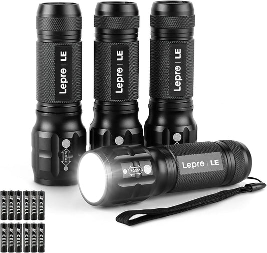 Lighting EVER LE LED Taschenlampe Klein, Extrem Hell & Zoombar Mini Taschenlampen Batteriebetrieben f¨¹r Kinder, Wasserdichte Handlampe f¨¹r Camping, Outdoor, Notf?lle (4er-Pack)