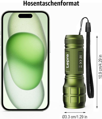 Lighting EVER LED Taschenlampe Klein, Extrem Hell & Zoombar Mini Taschenlampen Batteriebetrieben für Kinder, Wasserdichte Handlampe für Camping, Outdoor, Notfälle (2er-Pack in Grün)