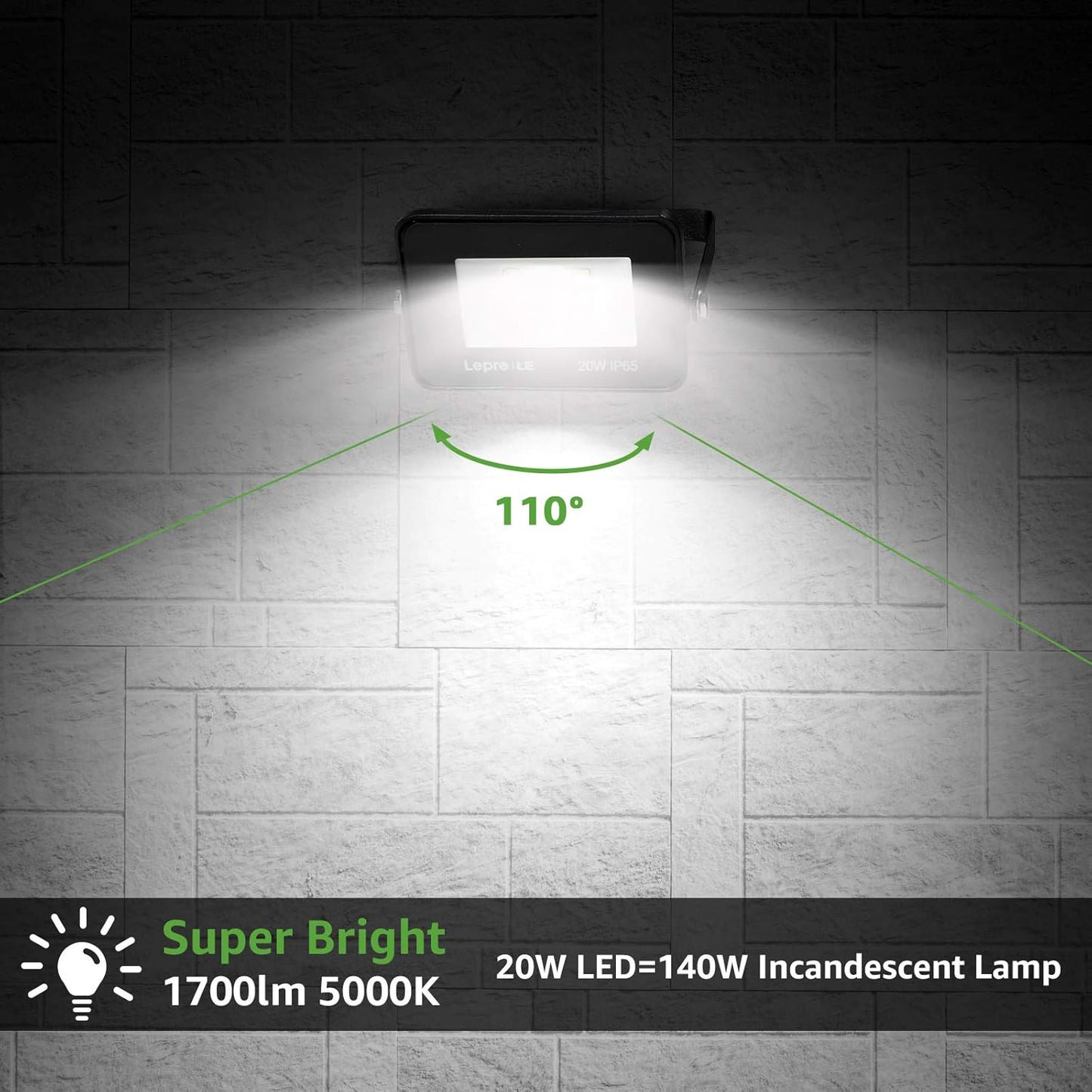 Lepro LED Strahler Außen 2 Stücke, 20W LED Fluter, Superhell 1700LM Außenstrahler 5000K Kaltweiß IP65 Wasserfest Aussenstrahler, Aussenlampe für Hinterhof, Auffahrt, Türen, Garage, Flur, Garten