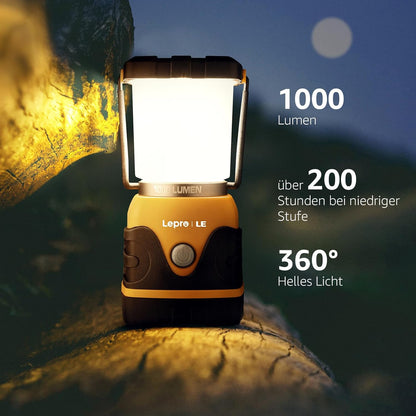 LE LED Campinglampe, Ultra Hell 1000 Lumen, 4 LeuchtmodiI Dimmbar Suchscheinwerfer, Batteriebetrieben Notfallleuchte f¨¹r Stromausf?llen, Wandern, Notfall, Ausf?lle und so weiter, 1 St¨¹ck, Orange