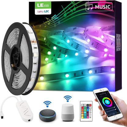 LE Smart LED Strip 5M Musik Sync,RGB 150 LEDs, LED Streifen Wifi, Wlan LED Band, Superhell Selbstklebend Lichtband, nur 2.4GHz Lichterkette mit Fernbedienung, Kompatibel mit Alexa, App, Google Home