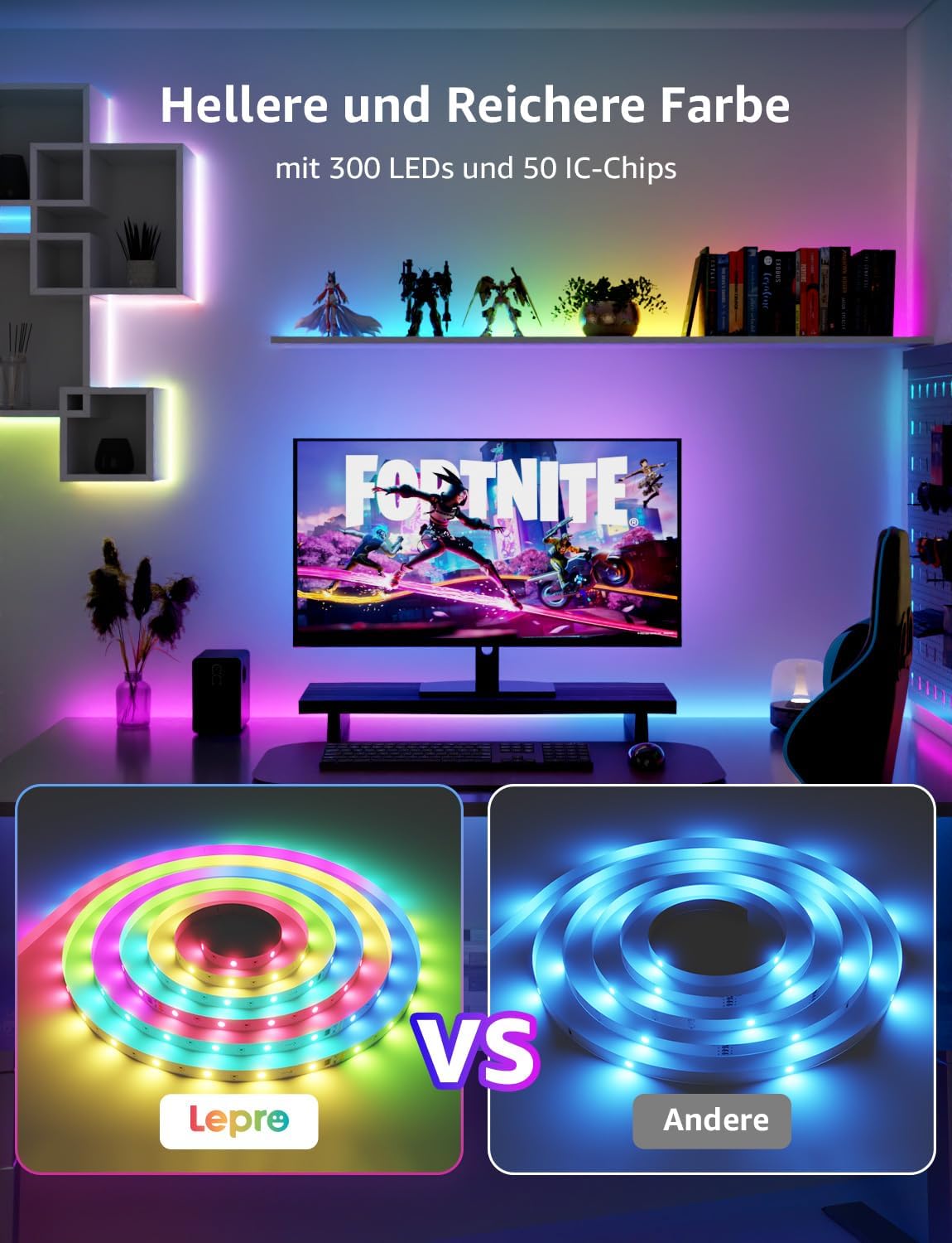 Lepro AI LED Streifen S1, MagicColor RGBIC 10M Smart LED Strip mit Personalisierter KI-Lichtdesigner, Musik-Sync, App-Steuerung kompatibel mit Alexa&Google Assistant, LED Lichterkette für Party&Gaming