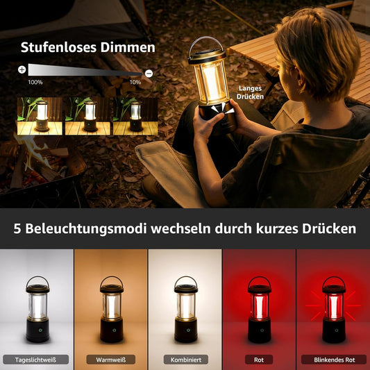 Lepro LED-Campinglampe, 1100 Lumen, 5 Leuchtmodi, helligkeitsverstellbarer Suchscheinwerfer, IPX4 wasserdichte batteriebetriebene Notfallleuchte, geeignet f¨¹r Stromausf?lle, Wanderungen£¬Black