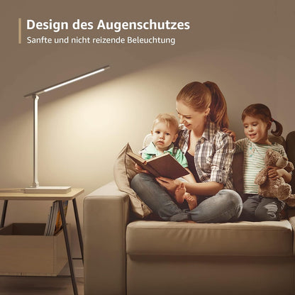 Lepro Schreibtischlampe, LED Tischlampe Dimmbar, Nachttischlampe 800LM 3 Farben und 5 Helligkeitsstufen, Tageslichtlampe Augenschutz, Tischleuchte, Schreibtisch Lampe für Kinder, Büro, Weiß