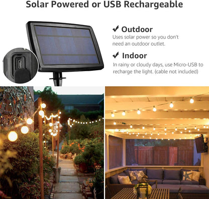LE Solar Lichterkette Glühbirnen Aussen, 7.62M 25 LEDs G40 Außen Beleuchtung, USB wiederaufladbar, 4 Modus Solarlichterkette für Garten, Hochzeit, Balkon, Haus, Weihnachten Deko, Warmweiß