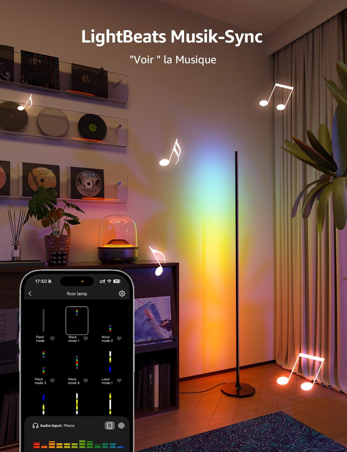 Lepro AI Smart Stehlampe Wohnzimmer OE1, Stehlampe Dimmbar, Sprachsteuerung/Musik Sync/DIY, Personalisierter KI-Lichtdesigner, Kompatibel mit Alexa/Google, 16 Millionen Farben