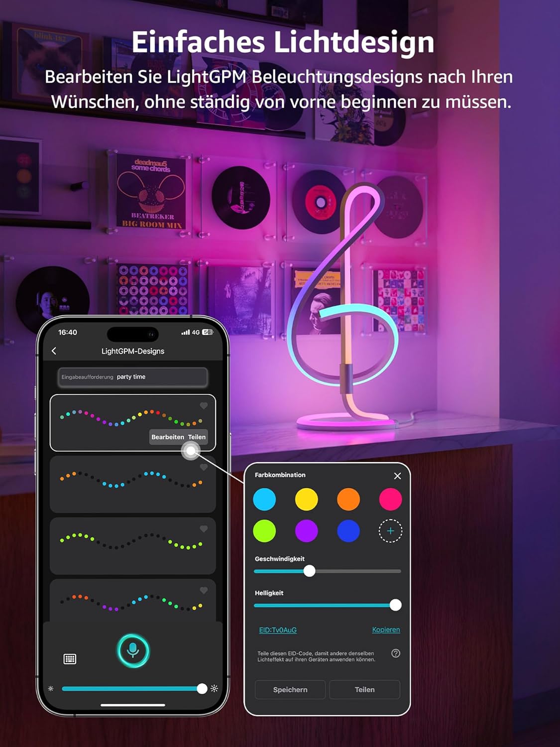 Lepro AI Smart Tischlampe TB2, Personalisierter KI-Lichtdesigner, Musik Sync/APP Sprachsteuerung Tischleuchte, Table Lampe Dimmbar, RGB+IC-Technologie, Kompatibel mit Alexa/Google, Keine Fernbedienung