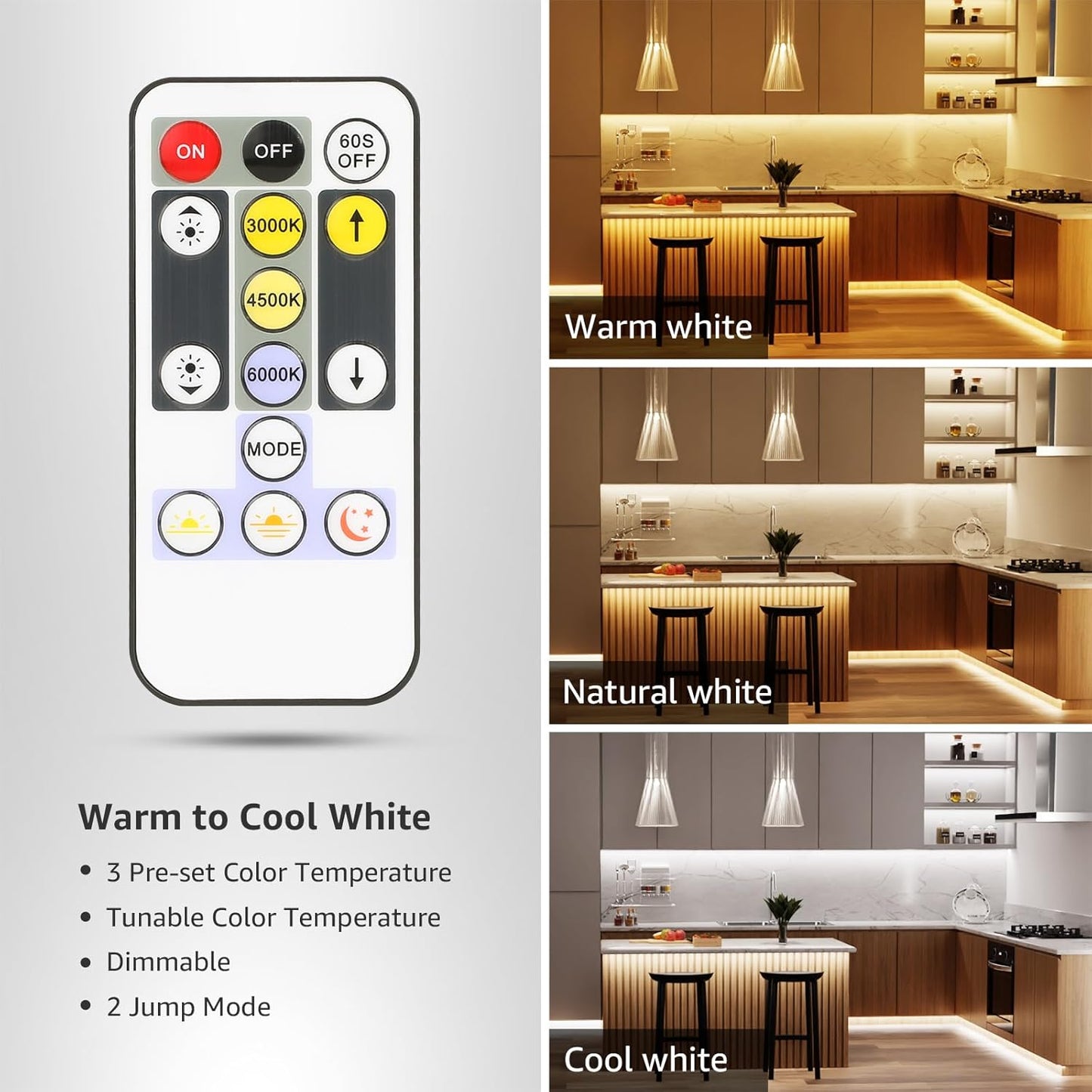 Lepro LED Strip 5M Set Dimmbar,Warmweiß bis Kaltweiß LED Streifen 12V Selbstklebend, Flexibel DIY LED Band, IP20 LED Leiste, 300 LEDs SMD 2835, LED Lichtband für Innen Küche Zimmer Deko