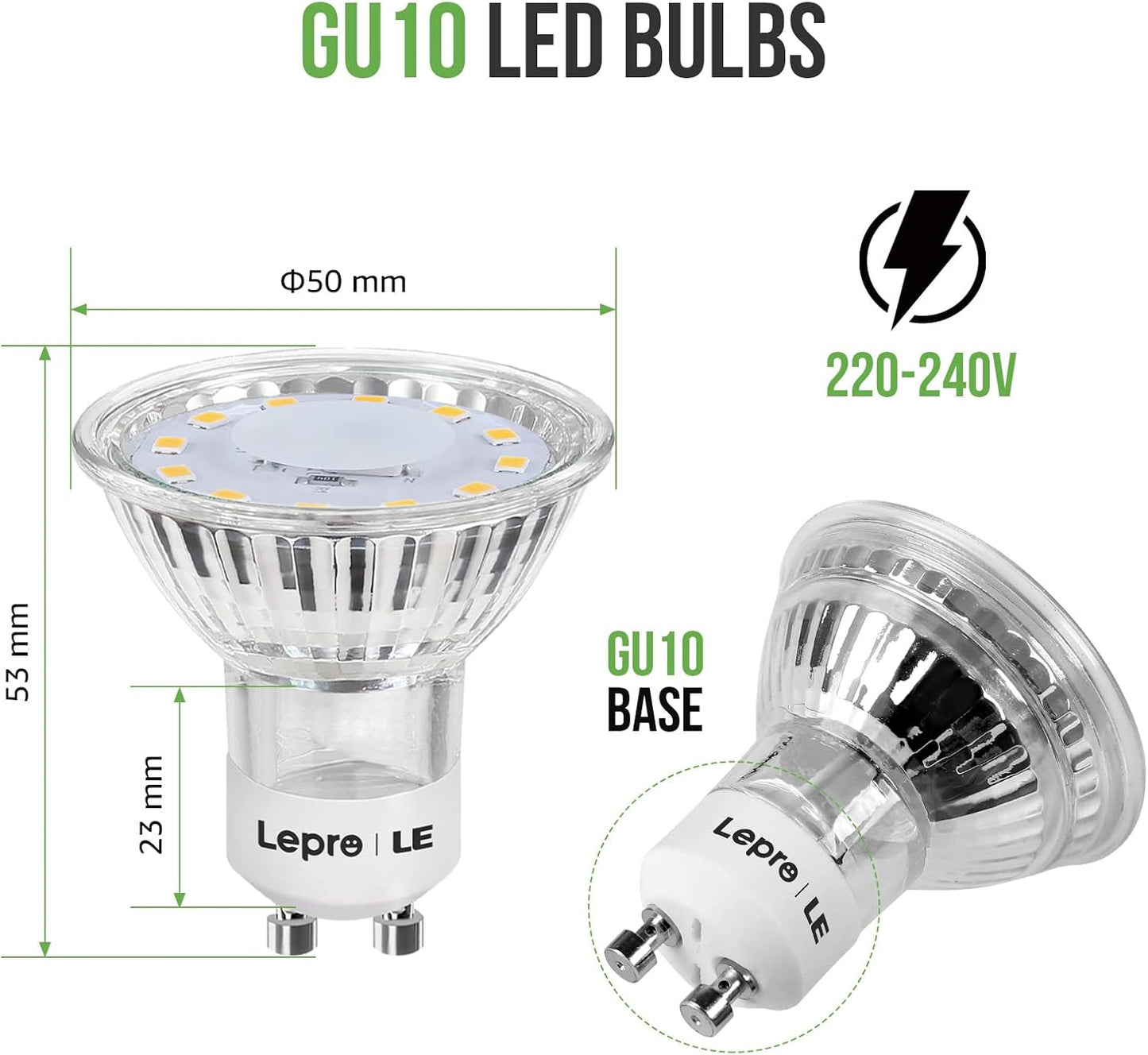 Lepro GU10 LED Lampe, 3W 250 Lumen LED Leuchtmittel, 2700 Kelvin Warmweiß ersetzt 35W Halogenlampen, 100 Grad Abstrahlwinkel, 10er Pack