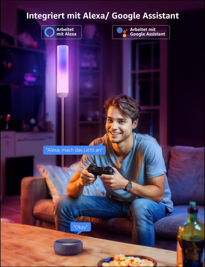 Lepro O1 AI Smart Stehlampe Wohnzimmer 2300LM, Stehlampe Dimmbar 22W RGBCCT, Sprachsteuerung/Musik Sync/DIY, Personalisierter KI-Lichtdesigner, Kompatibel mit Alexa/Google, WiFi & Bluetooth