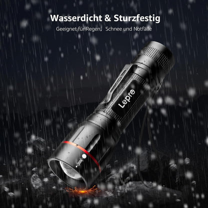 Lepro LED Taschenlampe, LE2050 Extrem Hell, mit Clip, Zoombare Handlampe mit 5 Modi, Wasserdichte Flashlight für Camping, Outdoor, Wandern, Angeln, Geschenk, 2 Stück