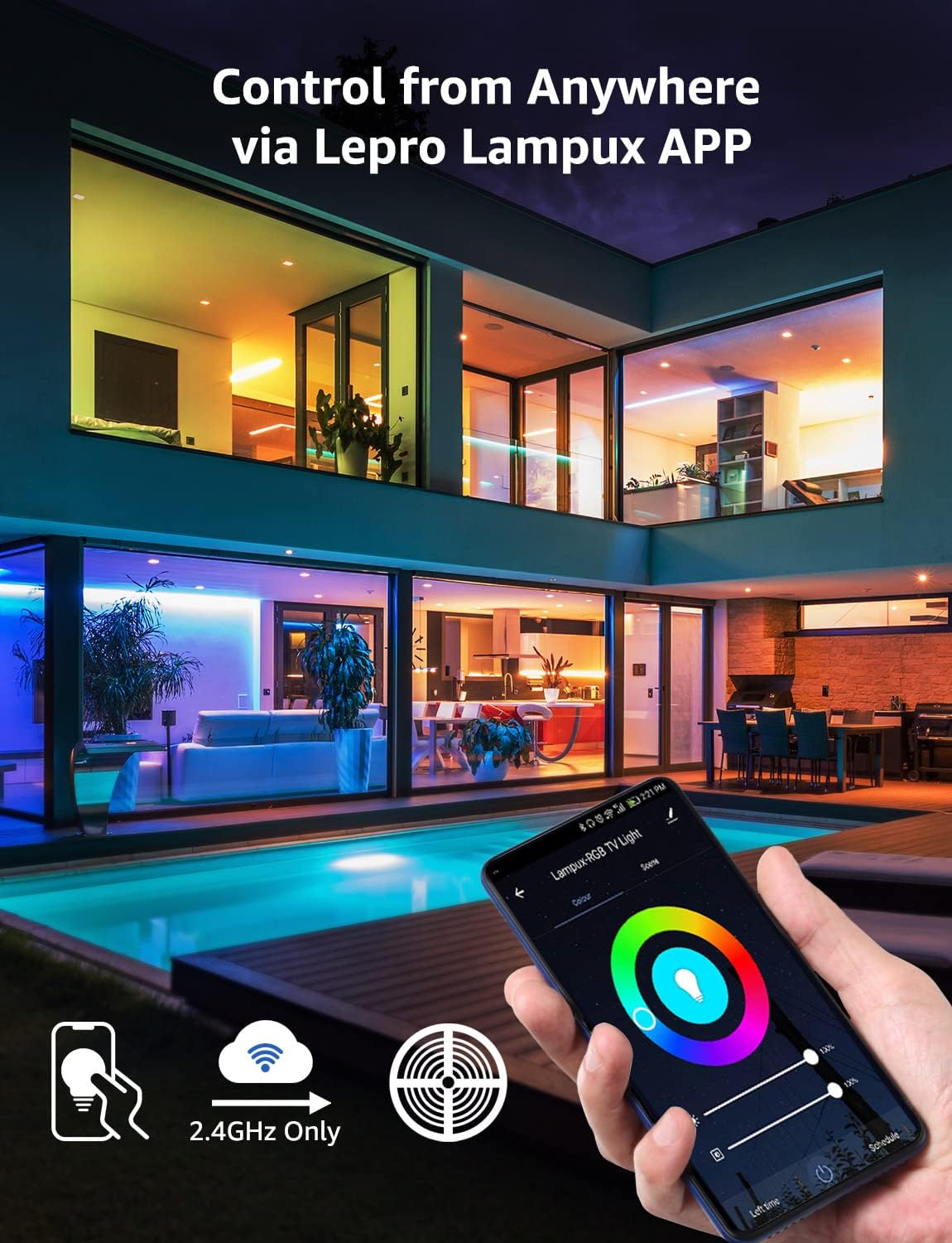 Lepro Smart LED Strip 5M Outdoor, RGB Dimmbar 150 LEDs, Smart LED Streifen Wifi, Wlan LED Band IP65 Wasserdicht, Superhell Selbstklebend Lichtband, Lichterkette Kompatibel mit Alexa, Google Home