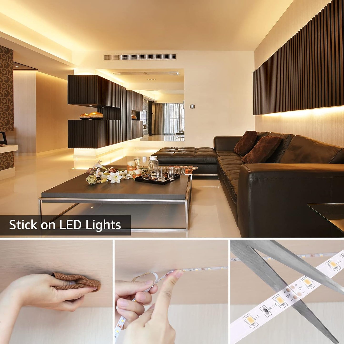 Lepro LED Strip Warmweiss, 5M LED Streifen 12V Selbstklebend, Band mit 300 Stück 2835 LEDs 2300 Lumen, 3000K Warmweiß Leiste, Weiß DIY Lichtband für Innen Heim Küche Deko, kein Netzteil