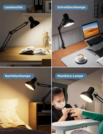 Lepro Schreibtischlampe Retro, Klemmbare Tischlampe E27, LED B¨¹ro Leselampe Nachttischlampe Verstellbare, Gelenk-Arm, schwenkbar, Tageslichtlampe Schreibtisch leuchte, HxBxT: 38 x 15 x 27cm, Schwarz