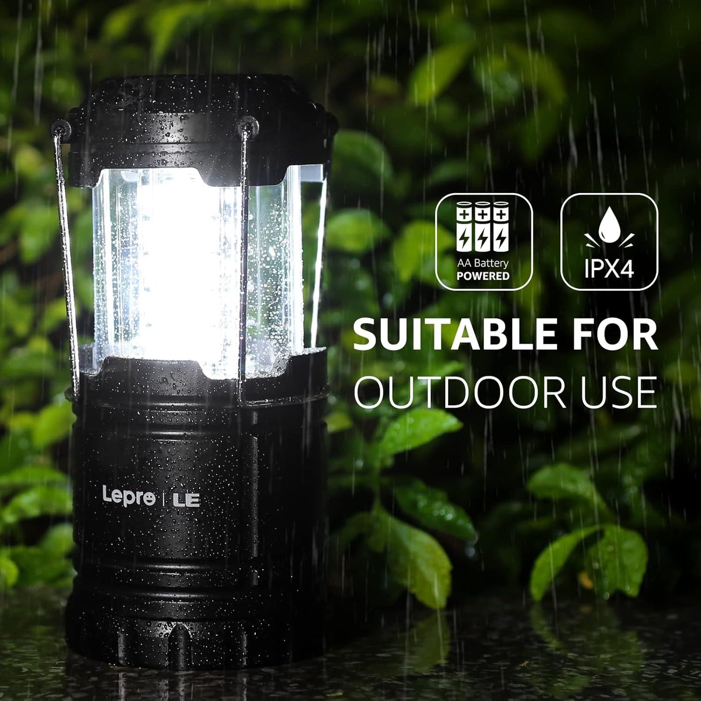 Lepro Camping Zubehör, Faltbare Campinglampe, Batteriebetrieben Camping Lampe, Zeltlampe zum Aufhängen, geeignet für Angeln, Abenteuer, Wandern, Notfall, Ausfälle usw, 4er Pack