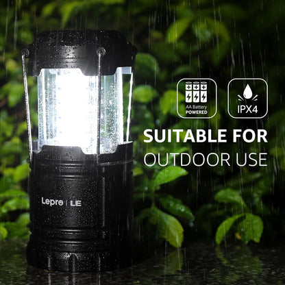 Lepro Camping Zubehör, Faltbare Campinglampe, Batteriebetrieben Camping Lampe, Zeltlampe zum Aufhängen, geeignet für Angeln, Abenteuer, Wandern, Notfall, Ausfälle usw, 4er Pack