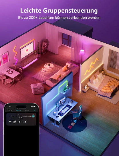 Lepro AI Glide Wall Light WL1, Wandleuchte mit Eingebautes Spracherkennung, Musik Sync, unterstützt Alexa & Google Assistant, KI-Lichtdesign-Assistent für Gaming Party Wand Deko, 8 Stück und 4 Ecke