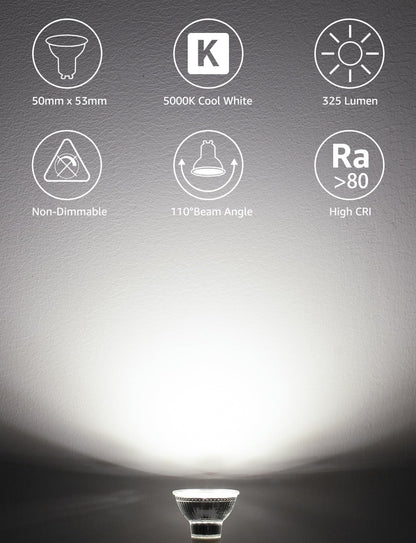 Lepro GU10 LED Lampe, 4W 325 Lumen LED Leuchtmittel ersetzt 50W Halogenlampen, 5000 Kelvin Kaltweiss, 110°Strahlwinkel Reflektorlampen, 10 Stück